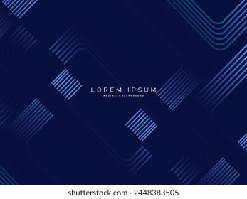 Abstract gradient blue glowing geometric lines on dark background. Modern shiny blue lines pattern. Futuristic technology concept, suitable for covers, posters, banners, brochures, websites, etc.