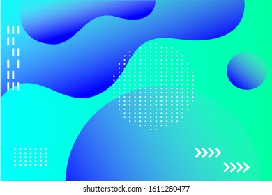 Abstract gradient blue and green background vector template with 3d shapes