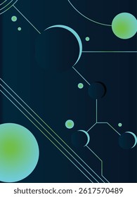 Abstract gradient blue and green with circles lines technology vector background