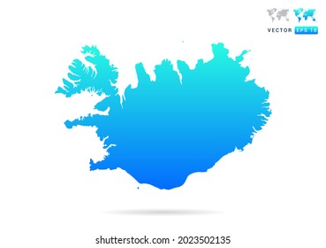 Abstrakter Farbverlauf-Blau mit Island-Karte auf weißem Hintergrund, Vektorgrafik.
