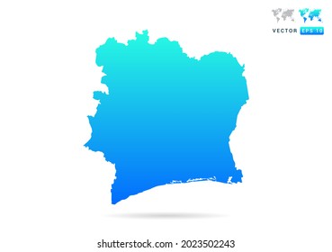 Abstrakter Farbverlauf-Blau mit Elfenbeinküstenkarte auf weißem Hintergrund, Vektorgrafik.