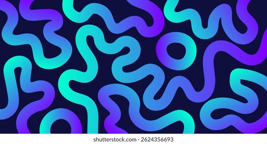 Abstract gradient blue neon waves on a dark background. Abstract background. Perfect for modern design, web, print and branding projects. Vector illustration.