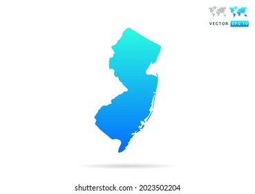 Resumen de degradado azul con mapa de Nueva Jersey sobre el vector de fondo blanco.