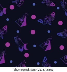abstract gradient blue and purple seamless pattern circle blue and purple object wallpaper with design dark background.