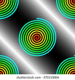 Abstract gradient blue to red spirals on white black background seamless pattern