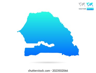 Resumen de gradiente azul con mapa de Senegal sobre el vector de fondo blanco.