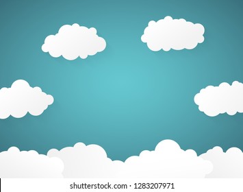 Abstract of gradient blue sky with clouds paper cut background, vector eps10
