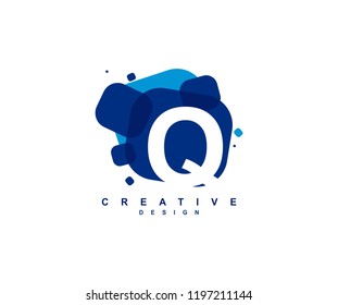 Abstract Gradient Blue Square Pixel Letter Q Logotype