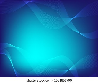 Abstract gradient blue template background with curved lines. Vector Illustration.