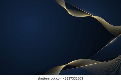 Abstract gradient blue template decorative artwork. Overlapping with golden stripe line background. Vector 