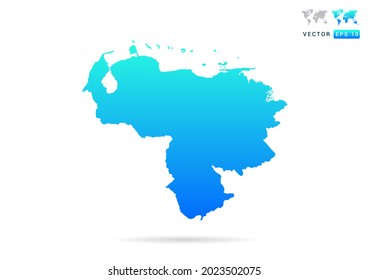 Abstraktes Farbverlauf-Blau mit Venezuela Karte auf weißem Hintergrund, Vektorgrafik.