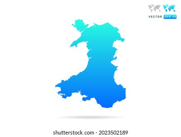 Resumen de degradado azul con mapa de Gales sobre el vector de fondo blanco.