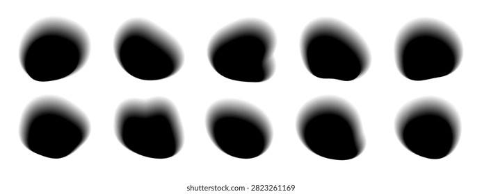 Abstract gradient blur black aura shape collection with geometric mesh effect in fluid aesthetic form.
