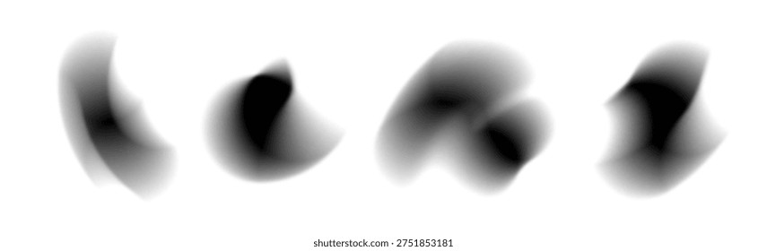 Abstract gradient blur black shapes. Organic elements soft gradation flow texture. Blobs, spots, paintbrushes transparent gradation. Fluid paint brush, blurry flow forms. Vector shape modern gradient design