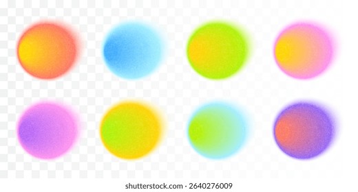 Abstract Gradient Blur Liquid Shapes Set with Noise Texture. Neon Color Grain Effect Irregular Geometric Spots. Soft Organic Vector Blob Illustration Elements. Iridescent Dynamic Flow y2k Aura Forms