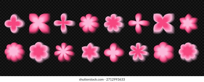 Abstract gradient blur for y2k flower aura and gradation shape. Aesthetic overlay background. Violet pink blurry geometric effect on soft fluid form. Retro vector transparent trendy mesh design.