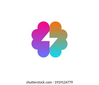 Abstract gradient brain with lightning logo design template. Brainstorm vector sign. Education medicine smart logotype.