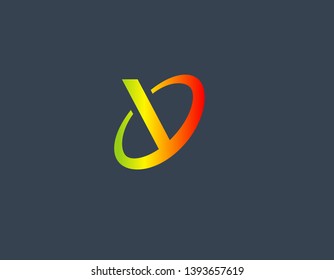 Abstract gradient bright logo icon letter V with ring 
