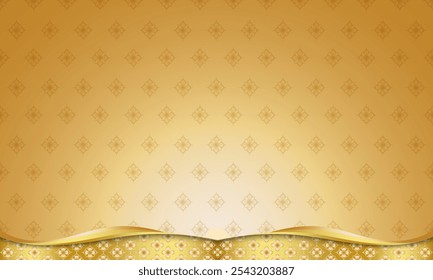 Abstract gradient brown gold background with ethnic Thai pattern. Luxury gold border frame design for backdrop.