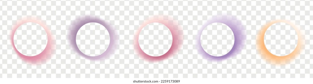Abstract gradient circle frames set  Colored light glow round buttons  Vector illustration isolated transparent background