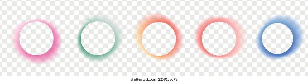 Abstract gradient circle frames set  Colored light glow round buttons  Vector illustration isolated transparent background