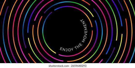 Abstract Gradient Circle Line Pattern. Vector Color Geometric Background. Dynamic Rainbow Graphic Design.
