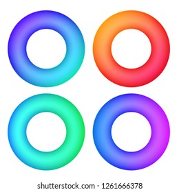 Abstract gradient circle modern frame colorful or web template. Vector set colorfull round ring shape isolated on white. Red, blue, green, purple neon colors.