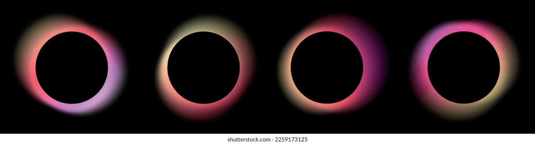 Abstract gradient circles buttons set  Liquid shape  fluid vivid gradients  Shining frames black background  Vector isolated illustration