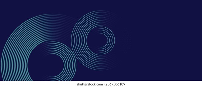 Abstract Gradient Circles with Modern Minimalist Design, Dark Blue Background with a Touch of Turquoise and Subtle Textural Points