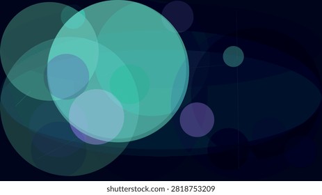 Abstract gradient circles on dark blue gradient background, with teal, purple, and white tones, teal hues