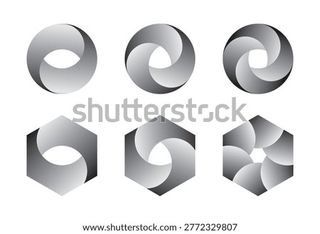Abstract gradient circular and hexagonal and round geometric shape set with modern twist vector design.