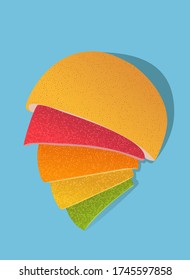Abstract gradient citrus fruit on a blue background.