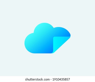 Abstract gradient cloud with paper folded corner logo design template. Universal creative data, upload, storage vector icon sign symbol logotype.