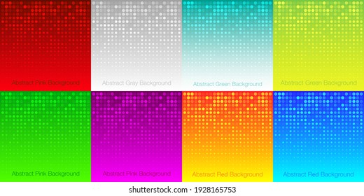 Abstract gradient color backgrounds set. Random halftone colorful patterns. Vector illustration