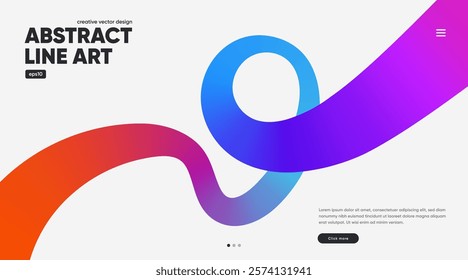 Abstract gradient color brush line art for poster banner background. Modern rainbow line on white. Wavy fluid line brush stroke.