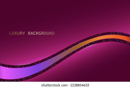 Abstract gradient color curved ribbon on purple background with glitter dot pattern. Vector illustration