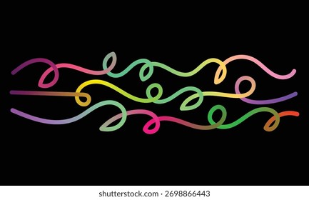 Abstract Gradient Color Lines Set. 3D Wave Line Shapes Pattern. Vector Spiral Rainbow Color Ribbons Isolated on a White Background.