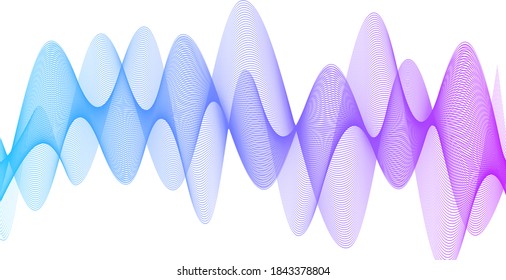 Abstract gradient colorful background design, curvy sound wave concept pattern. Creative blue and violet smooth colors wavy pattern, digital motion design waves, sound and music theme