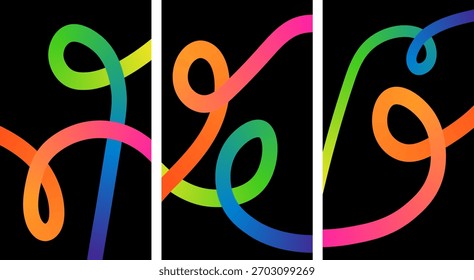Gradiente abstrato colorido fluindo linhas no fundo preto papel de parede de design moderno
