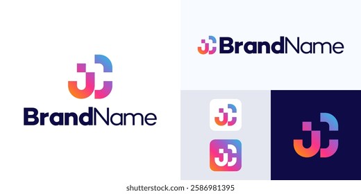 Abstract Gradient Colorful logo design, Letter C logo modern monogram design, Simple Initial J and C or W logo vector illustration template.