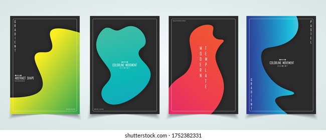 Abstract gradient colors fluid design brochure set on black background. Decorate for modern design, artwork, book, template, background. illustration vector eps10