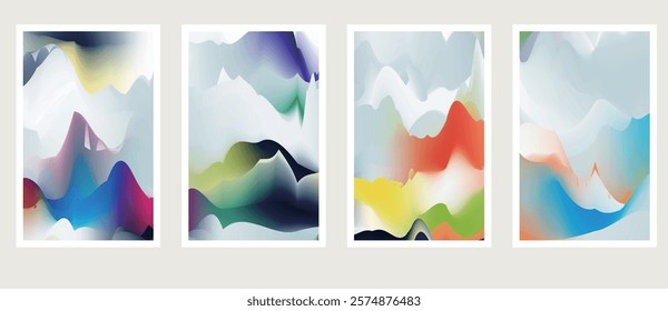 abstract gradient colors water and mountain Chinese watercolor landscape textured pattern template frame design background