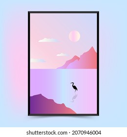 Abstract gradient contemporary mid century modern landscape poster template