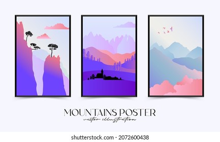 Gradiente abstracto plantilla contemporánea de afiches paisajísticos modernos de mediados de siglo