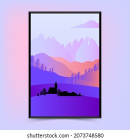Abstract gradient contemporary mid century modern landscape poster template