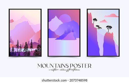 Abstract gradient contemporary mid century modern landscape poster template