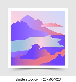 Abstract gradient contemporary mid century modern landscape poster template