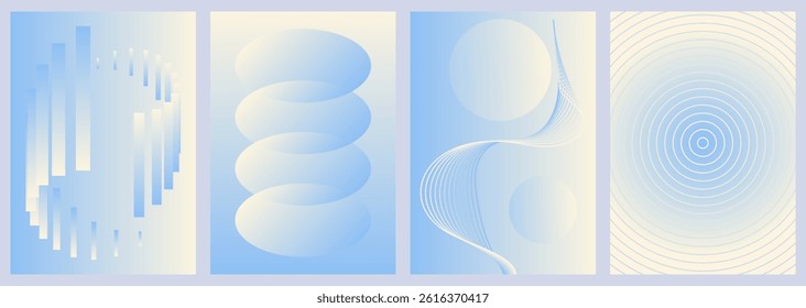 Abstract Gradient Cover Background Set in Soft Blue and Cream colors. Minimalist vector design with circle, wave line, vibrant perspective for poster, music, flyer, social media, mobile, template