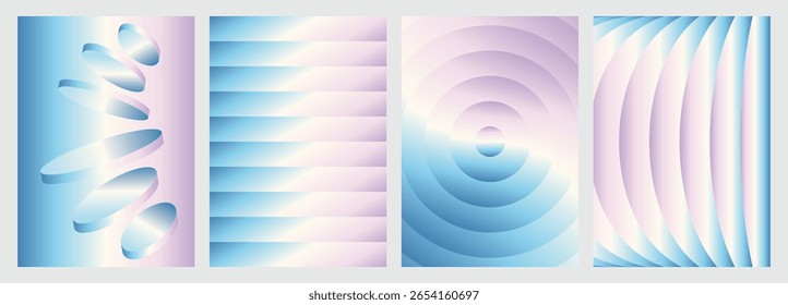 Coleção de cobertura de gradiente abstrato com transições pastel lisas, perspectiva vibrante formas de prisma geométrico 3d e simetria curva. Design criativo perfeito para mídias sociais, banner, folheto, cartaz
