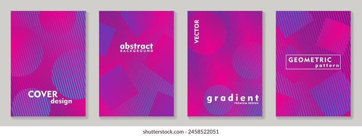 Abstraktes Gradientenabdeckungs-Design-Set mit rosa und blauen geometrischen Formen. Moderner Bildschirmhintergrund-Hintergrund für Cover, Broschüre, Katalog, Menüdesign, Social Media, Poster. Op Art Vektorillustration.